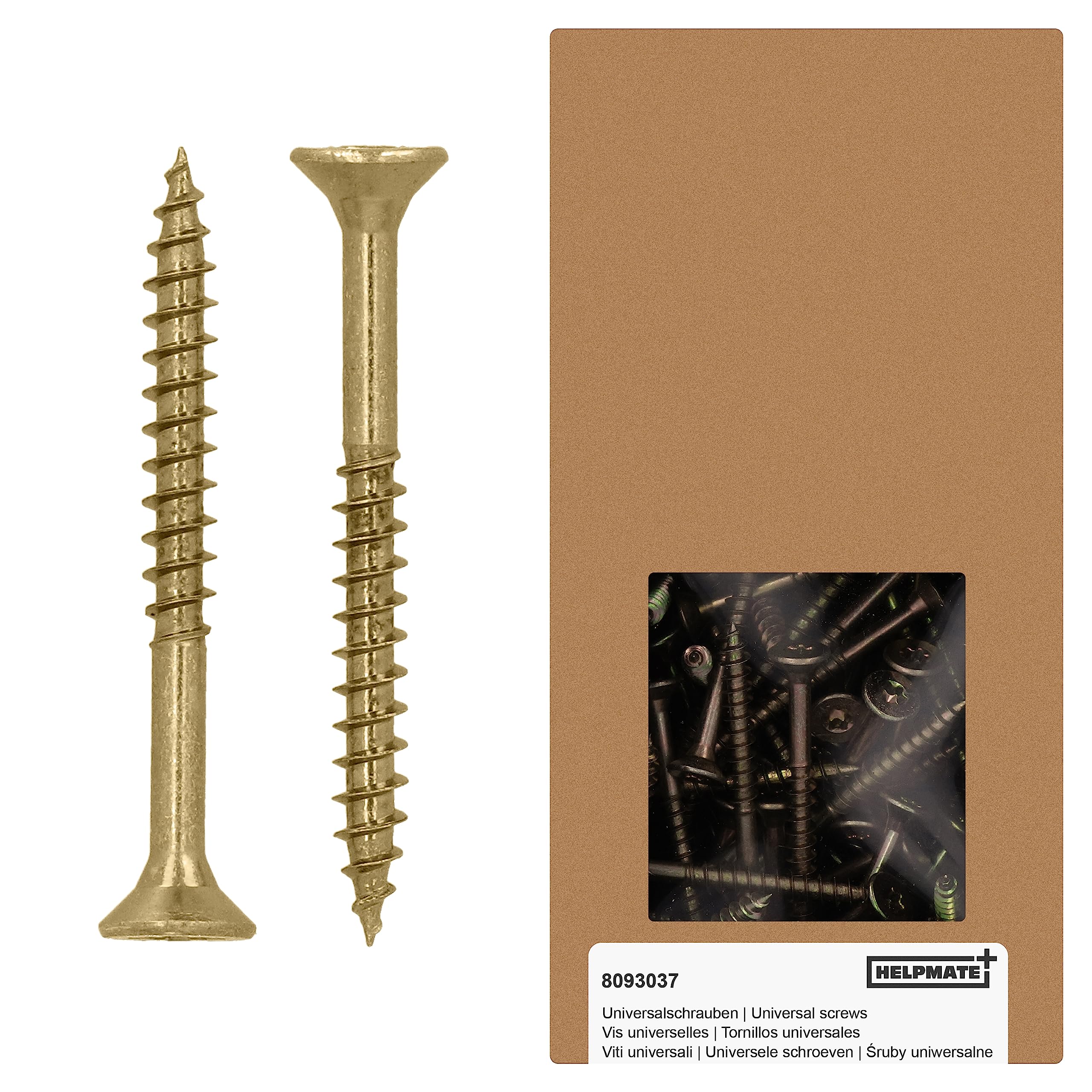 HELPMATE Universal Countersunk Screws 5.0 x 50 Yellow Passivated Wood Screws with T-Drive and Partial Thread Chipboard Screws for Indoor and Protected Outdoor Use