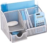 Osco Small Wiremesh Desk Organiser 5 Compartments 1 Drawer Silver view 5