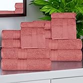 Superior Atlas Cotton 12 Piece Towel Set, Luxury Towels, Heavyweight, Bathroom Essentials, Basics, Spa, Salon, Hotel, Resort, Plush, Highly-Absorbent, 4 Bath, 4 Hand, 4 Face Towels, 12PC Set, Blush