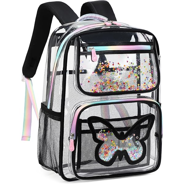 QIANDODUO Clear Backpack With Spider Pattern - 17.7"W X 11.2"H, PVC Stadium Approved See-Through Bag For Security, Work, Travel