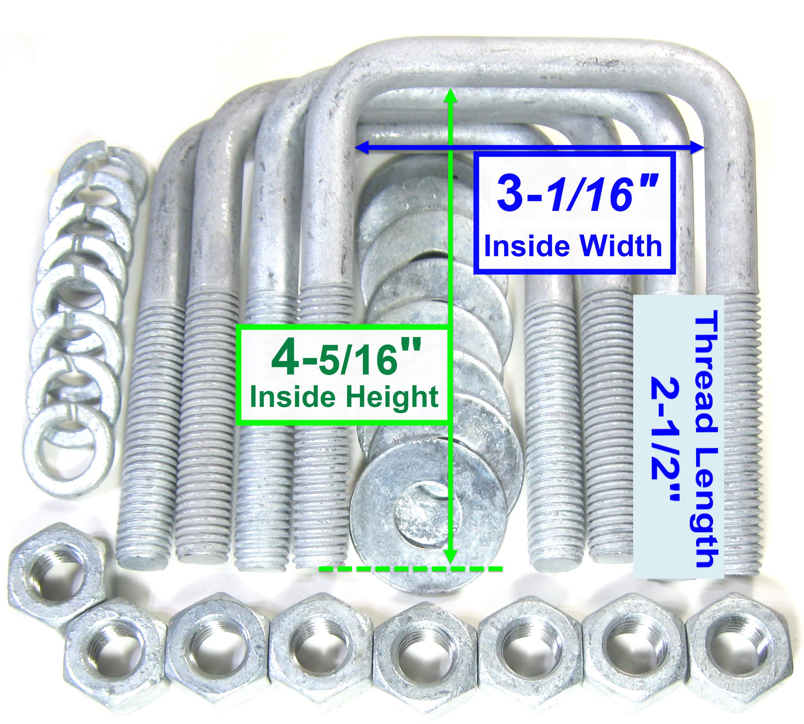 4 HDG Hot Dipped Galvanized Square UBolt Boat Trailer U bolt Ubolt 1/2