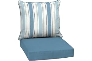Arden Selections Outdoor Deep Seat Set, 24 x 24, Water Repellent, Fade Resistant, Deep Seat Bottom and Back Cushion 24 x 24, French Blue Linen Stripe