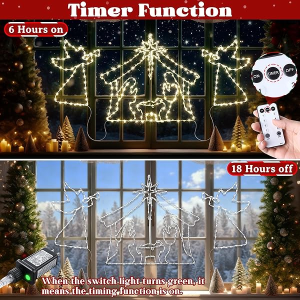 ELECTRICWISE 51″ CHRISTMAS WINDOW LIGHTS, LARGE NATIVITY SCENE AND ANGEL FOR WINDOW DECORATIONS, 346 LEDS LIGHT UP NATIVITY & STAR OF BETHLEHEM WITH TIMER FOR INDOOR & OUTDOOR WALL XMAS DECOR(WHITE)