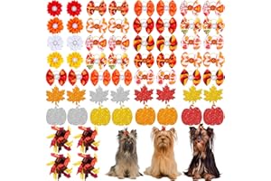 PIKLODO 60Pcs/30Pairs Fall Dog Hair Bows with Rubber Bands Maple Leaf Pumpkin Orange Dog Grooming Bows Girls Puppy Bows for Small Medium Large Dogs Yorkie Pet Hair Grooming Accessories
