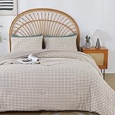 Oli Anderson Queen Comforter Set, 3 PCS Tan Gingham Bedding Comforter, Reversible Lightweight Fluffy Checkered Bedding Set with 2 Pillowcases for All Seasons - 90" x 90"