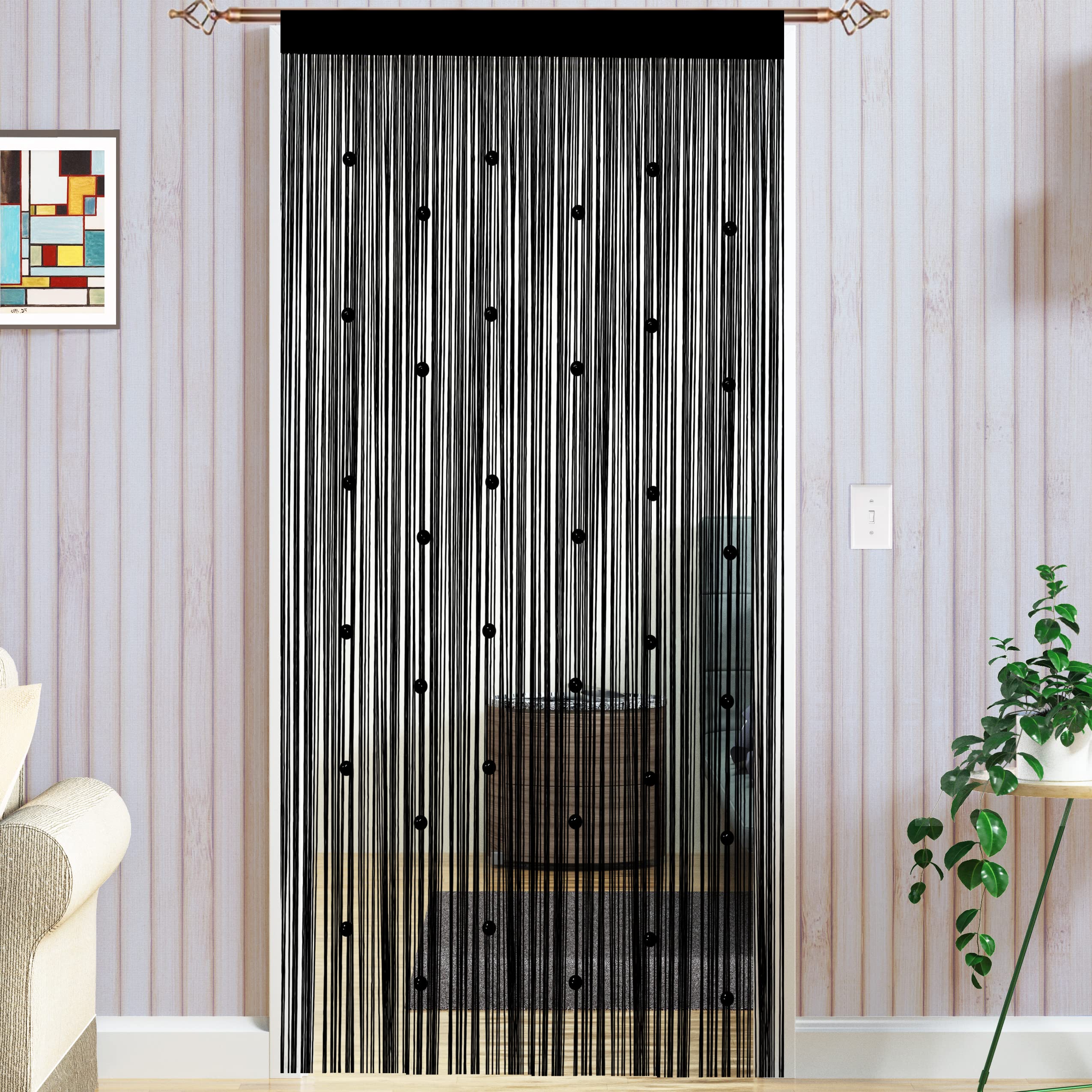 Taiyuhomes Bead String Curtains Door Fly Screen Curtain Beaded Curtain For Doorways Window Decorations Room Divider Single Door Curtains Beads (90x200cm) Black — image 1