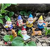 Cliocoo 7cs Gnome Miniature Set with Deer and Squirrel for Fairy Garden, Lovely Resin Dwarf Figurines Kit for Garden Yard Patio Outdoor Home Decoration