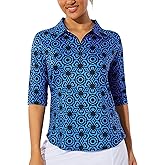 M MOTEEPI 3/4 Length Sleeve Womens Golf Polo Shirt Ladies Workout Tops Polo Shirts for Women Golf Pullover