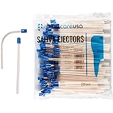 100 Dental Saliva Ejectors Disposable - Medical Grade Latex Free Evacuation Suction Tips - Flexible Clear Tube with Blue Tip (100 Pack) by PlastCare USA