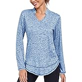 Absttith Women's Long Sleeve Workout Shirts Running Yoga Tops Athletic V Neck Sport Tee Side Split