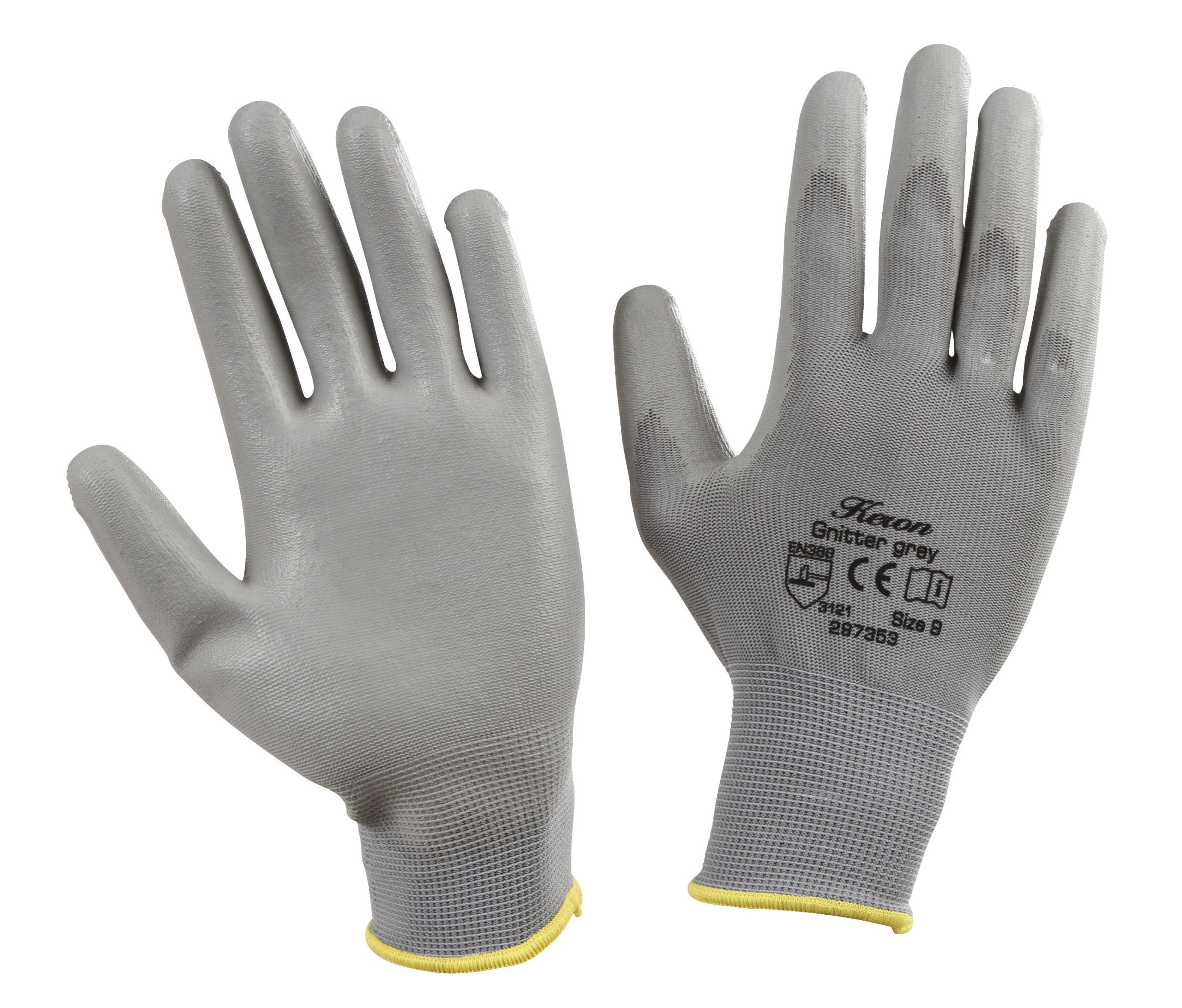 Kerbl 297353 Protective Polyurethane Grip Gloves Gnitter Grey Fine Knit Gloves, Size 9