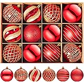 JOYIN 12 Pcs Red Gold Christmas Balls Ornaments Set, 3.15'' Glittering Tree Hanging Christmas Decorations, Xmas Large Shatterproof Indoor Decor for Tree Wreath Holidays Wedding Party