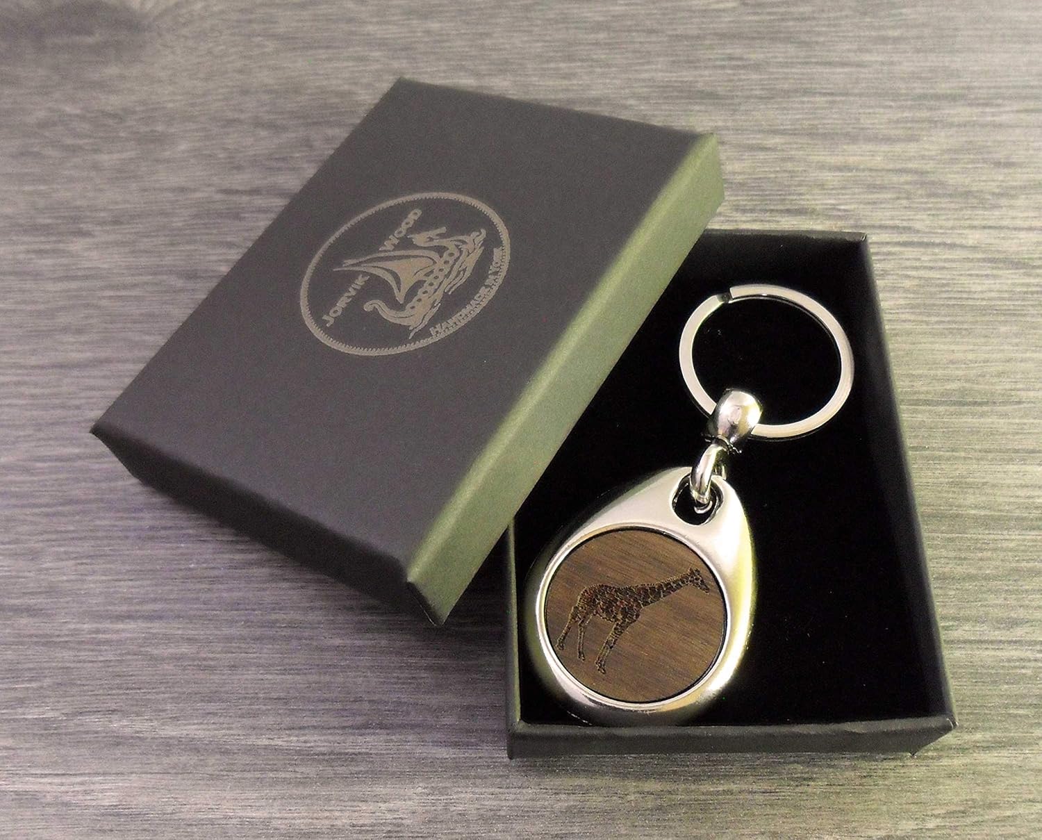 Jorvik Wood Giraffe Design Wooden Keyring with Gift Box, Brown, 2 - Image 3
