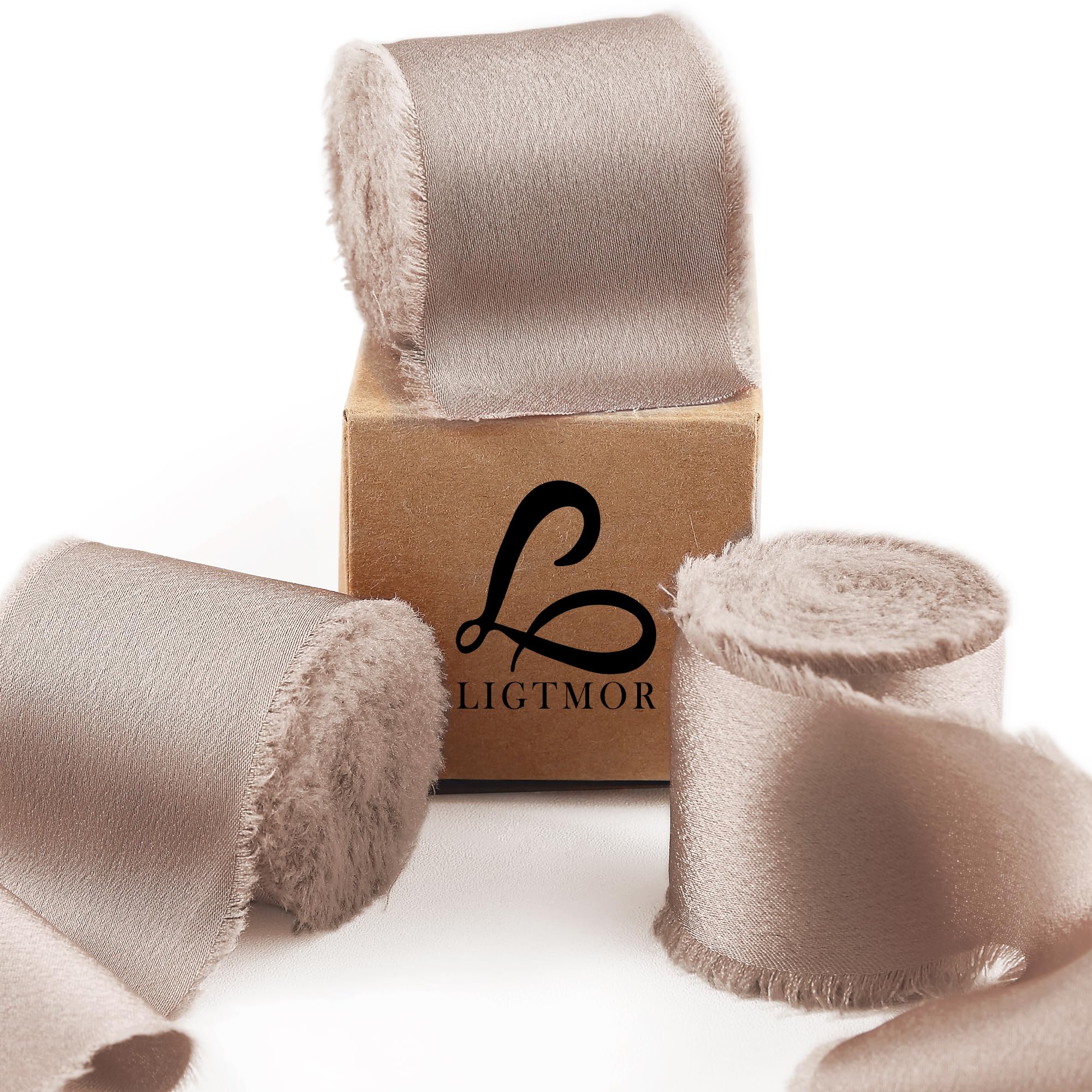 Ligtmor Silk Satin Ribbon 1-1/2 inch x 15 Yard (3.8cm x 13.5m) Handmade Frayed Ribbons for Gift Wrapping Crafts Wedding Flower Bouquet Holiday Décor - Champagne