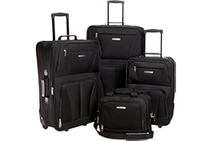 Rockland Journey Softside Upright Luggage Set,Expandable, Lightweight, Black, 4-Piece (14/19/24/28)