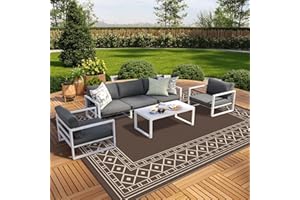 GENIMO Outdoor Rug 10'x14' for Patio Waterproof, Reversible Plastic Straw Rug for Travel Trailers, Outside Mat for Rv, Deck, Picnic, Porch, Camper, Balcony, Beach, Coffee & Beige