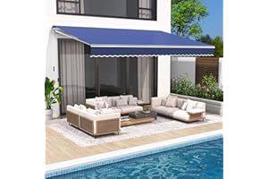VUYUYU 13.1'x8.2' Patio Awning Retractable Awning Cover Sunshade Shelter Outdoor Canopy with Crank Handle and Water-Resistant Polyester for Courtyard, Balcony, Shop, Restaurant, Cafe, Deck