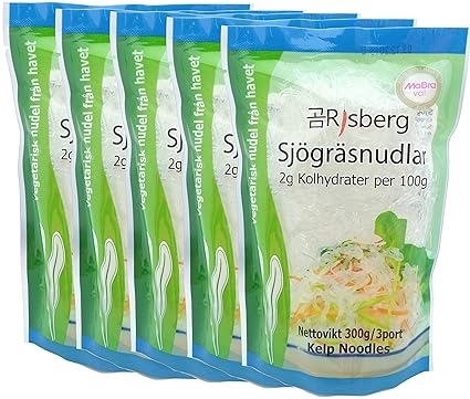 Seegrasnudeln Kelp, Algen Nudeln, Low Carb, Vegetarisch, 5 x 300g