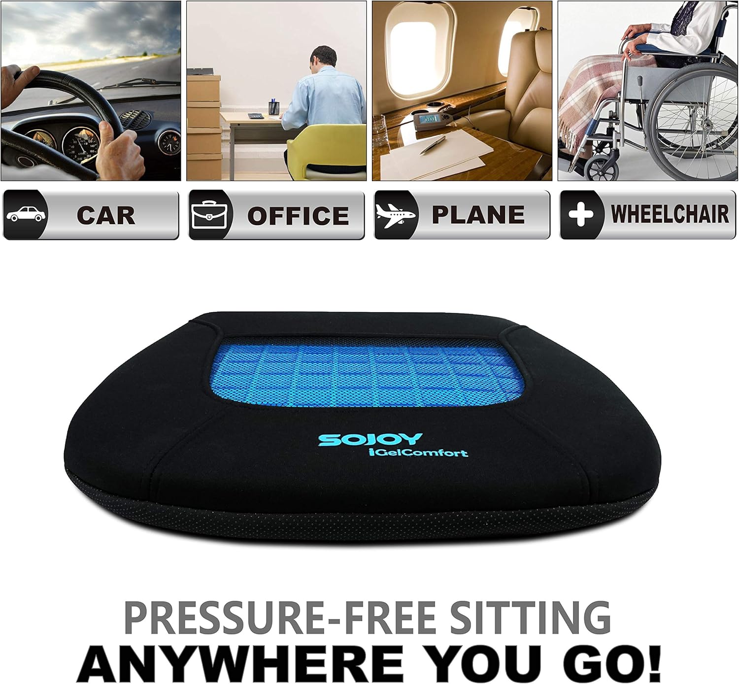 iHealthComfort Gel Advanced Memory Foam Bottom Non-Slip Universal Seat Cushion BHO-GC017: Home & Kitchen