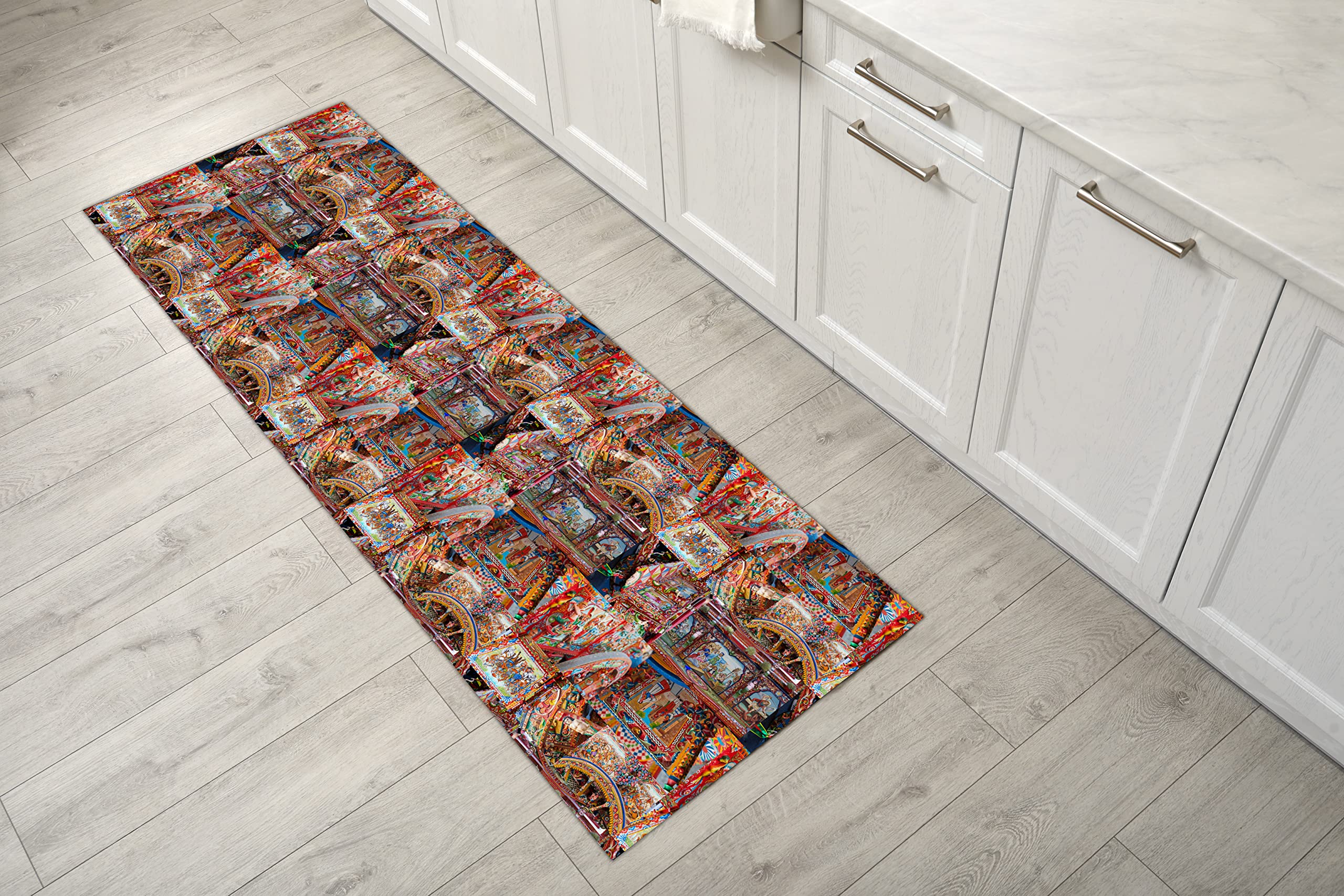 GEMITEX VELVET CARPET, MADE IN ITALY, NON-SLIP DIGITAL PRINT ON SOFT POLYESTER VELVET, 50 x 190 cm DIS. V104 SICILIAN CART