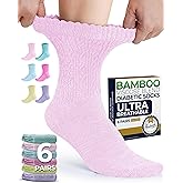 Pembrook Diabetic Socks for Women - 6 Pairs Cable Knit Viscose Bamboo Socks Woman, Non-Binding Top, Moisture-Wicking