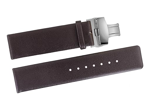 22mm Mens Womens Thin Flexible Luxury Brown Leather Watch Bands Replacements with Deployment Double-Push Clasp...