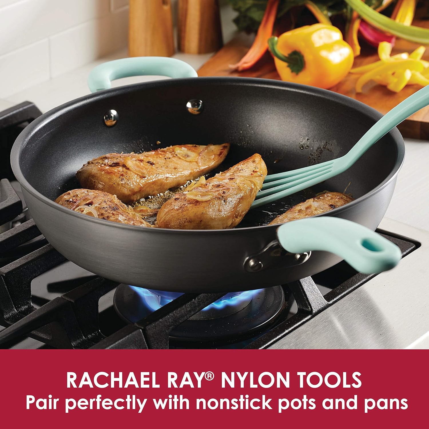 Rachael Ray Kitchen Tools and Gadgets Nylon Cooking Utensils / Spatula / Fish Turners - 2 Piece, Blue: Spatulas: Kitchen & Dining