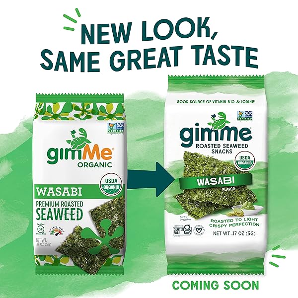 GIMME SEAWEED – WASABI – 12 COUNT – ORGANIC ROASTED SEAWEED SHEETS – KETO, VEGAN, GLUTEN FREE – GREAT SOURCE OF IODINE & OMEGA 3’S – HEALTHY ON-THE-GO SNACK FOR KIDS & ADULTS