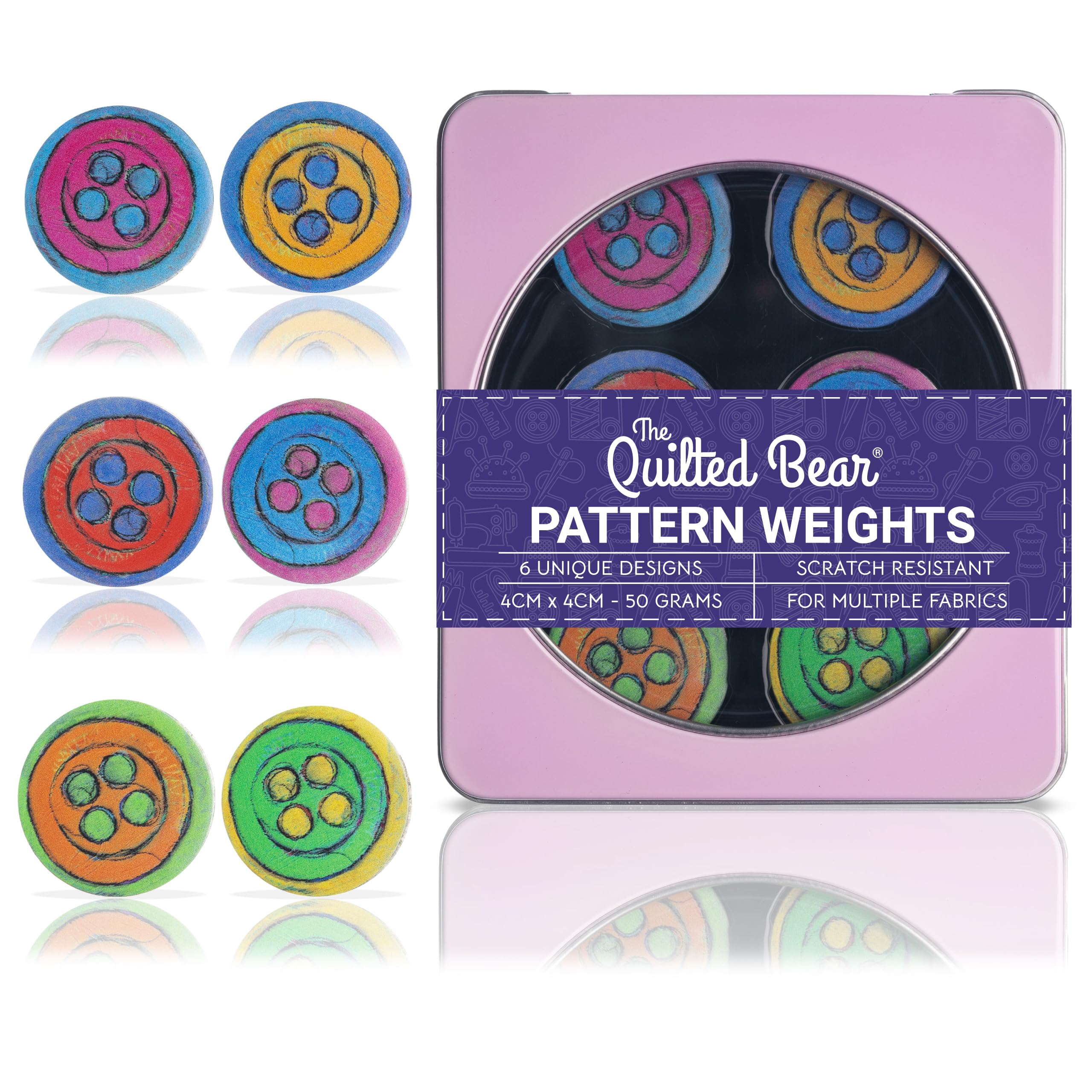 The Quilted Bear Pattern Weight Set – Scratch-Resistant Fabric Weights for Secure Pattern Cutting, Sewing Supplies & Quilting Supplies (Lenny Cornforth - Buttons)
