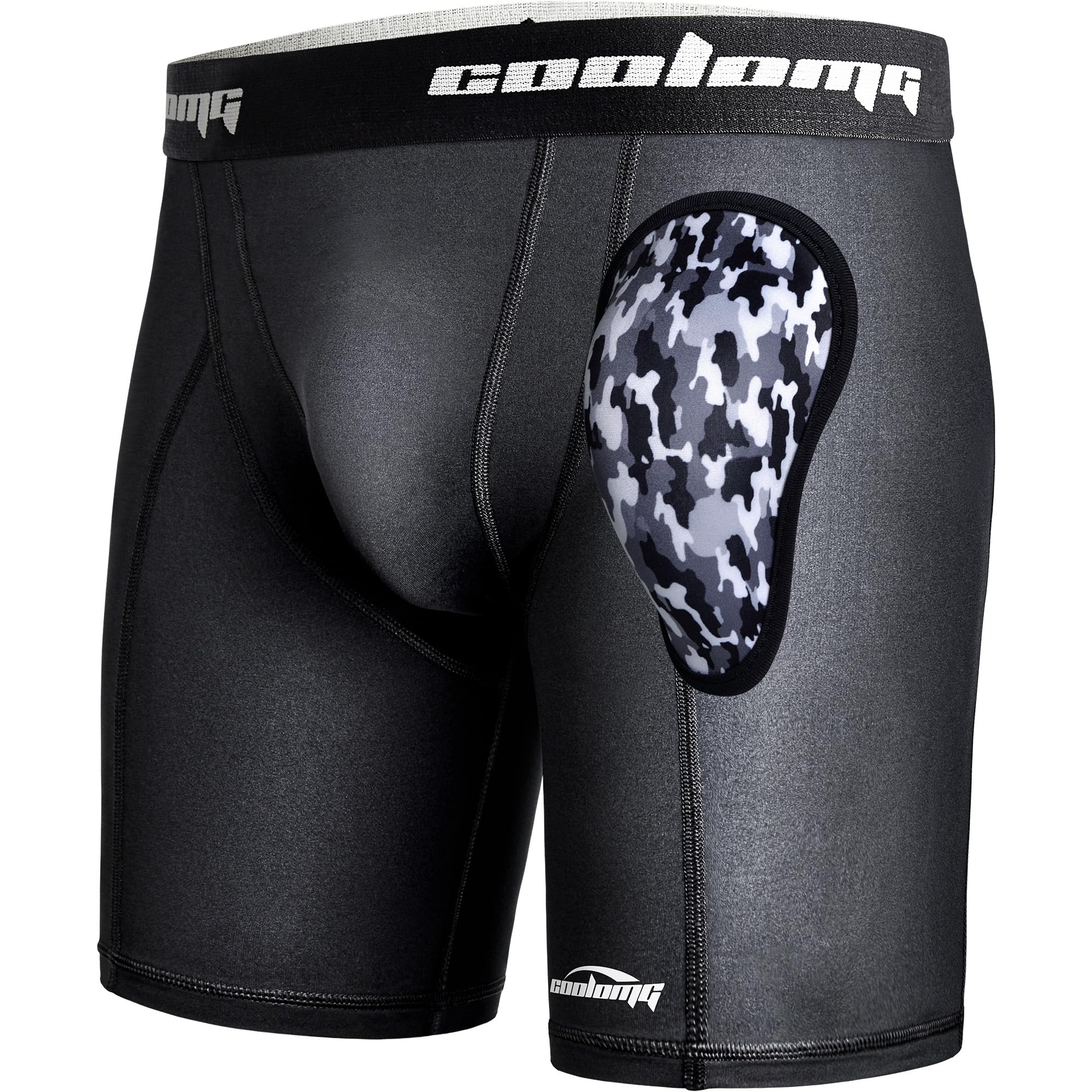 Photo 1 of COOLOMG men compression shorts with soft cup sliding underwear for baseball football MMA lacrosse field hockey R1_black S