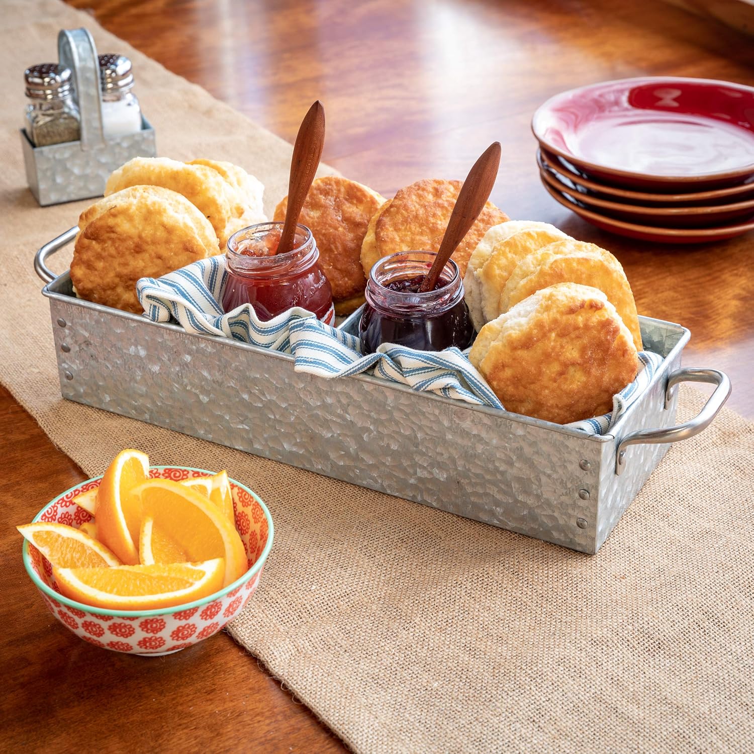 Walford Home Galvanized Farmhouse Decor Tray with Handles - Metal Caddy Organizer for Kitchen, Garden and Garage Tools - Outdoor, Rustic, Home Decor - Galvanized Tray and Storage with 4 Compartments : Garden & Outdoor