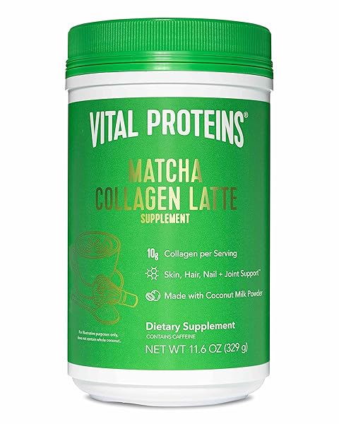 VITAL PROTEINS MATCHA LATTES, MATCHA GREEN TEA COLLAGEN LATTE POWDER, L-THEANINE & CAFFEINE & MCTS – SUPPORTING HEALTHY HAIR, SKIN, NAILS – ORIGINAL