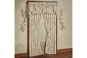 J. QUEEN NEW YORK Albany Luxury Window Treatment | Soothing Neutral Tones of Champagne and Ivory | Jacobean Floral Inspired Damask, Medallions, and Stripes | Wide Drapery Set Includes Empire Valance & 84L Curtain Pair