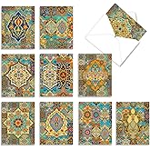 The Best Card Company - 10 Colorful Blank Note Cards with Envelopes (4 x 5.12Inch) - Assorted Boxed Set - Arabian Sights M6588OCB