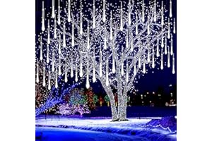 Kwaiffeo Christmas Lights Outdoor, 8 Tubes Meteor Shower Lights LED Snow Falling Icicle Cascading Light for Xmas Tree Wedding Decoration Party, UL Plug, White