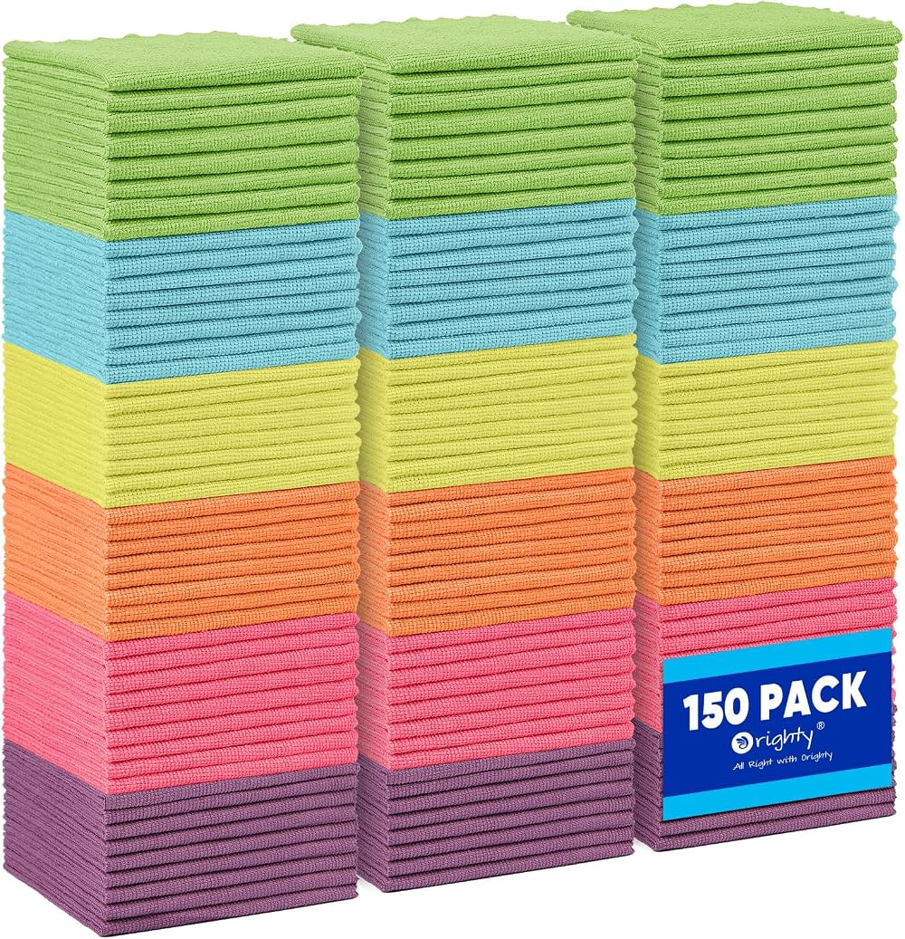 Orighty Microfibre Cleaning Cloths 150 Pack 12x12 Inch Lint Free Absorbent