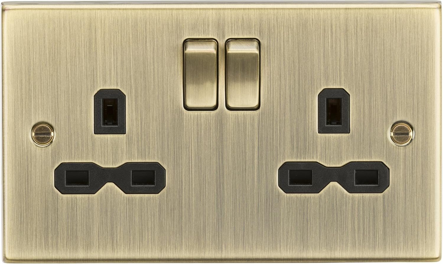 Knightsbridge CS9AB Square Edge Antique Brass 13A 2G Switched Socket with Insert, 230 V, Gold, Socket - Double