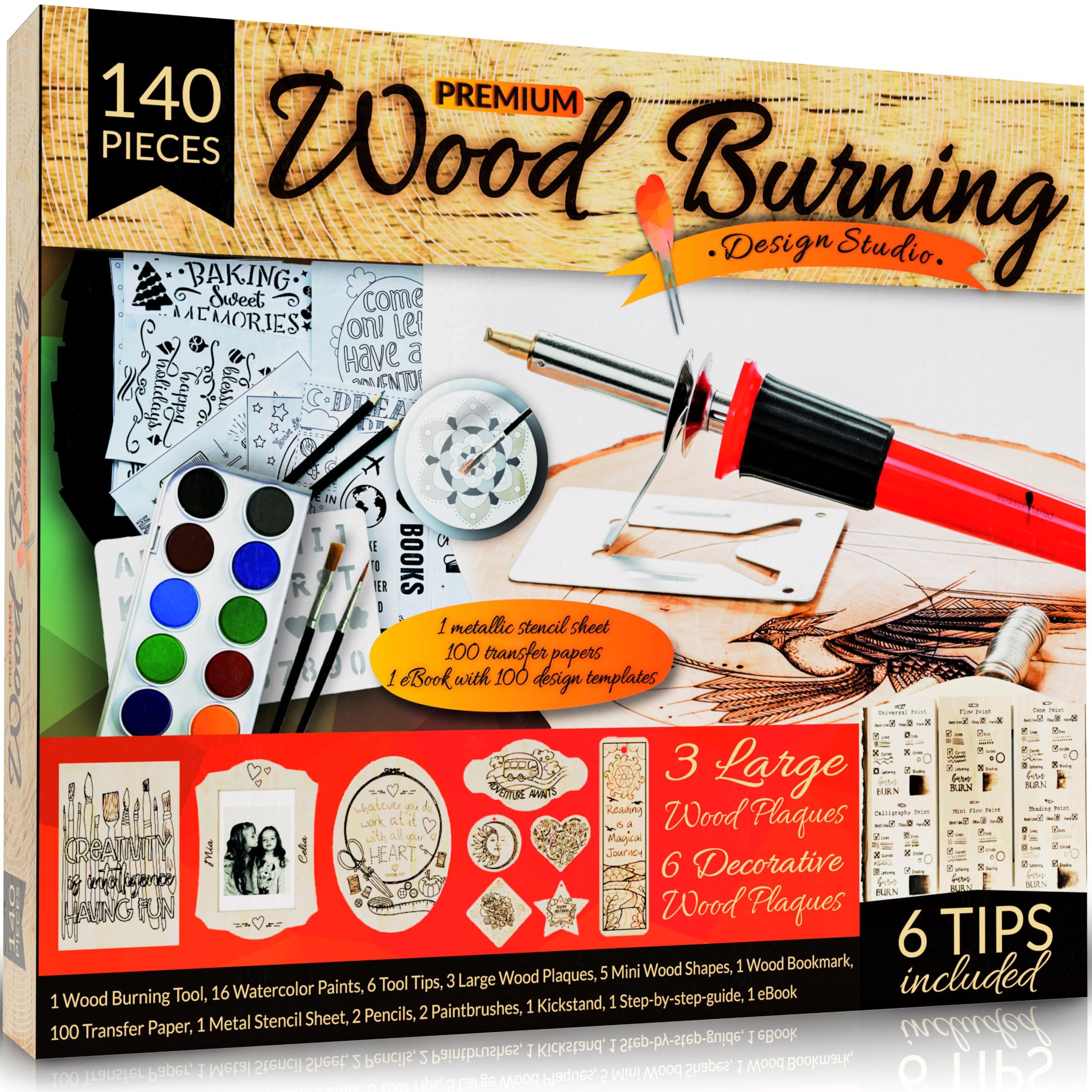 Photo 1 of Scissor-Tailed Beginners Wood Burning Kit 140 Pieces. Best Gift Idea for Art & Craft Kit Lovers. Woodburning DIY Hobby Kits with 9 Large Wooden Plaques to Make Unique Wood Burning Projects