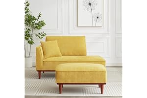 KHSDJSRUY Upholstered Chaise Lounge Chair Indoor with Ottoman Boucle Chaise Lounge Fluffy Reading Chairs for Office Living Room Bedroom Relaxing (Yellow)