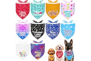 JpGdn 10PCS Dog Bandanas Happy New Year for Large Breed Dog XL XXL Kerchief Triangle Bibs Head Scarves for Boys and Girls Grooming Costume