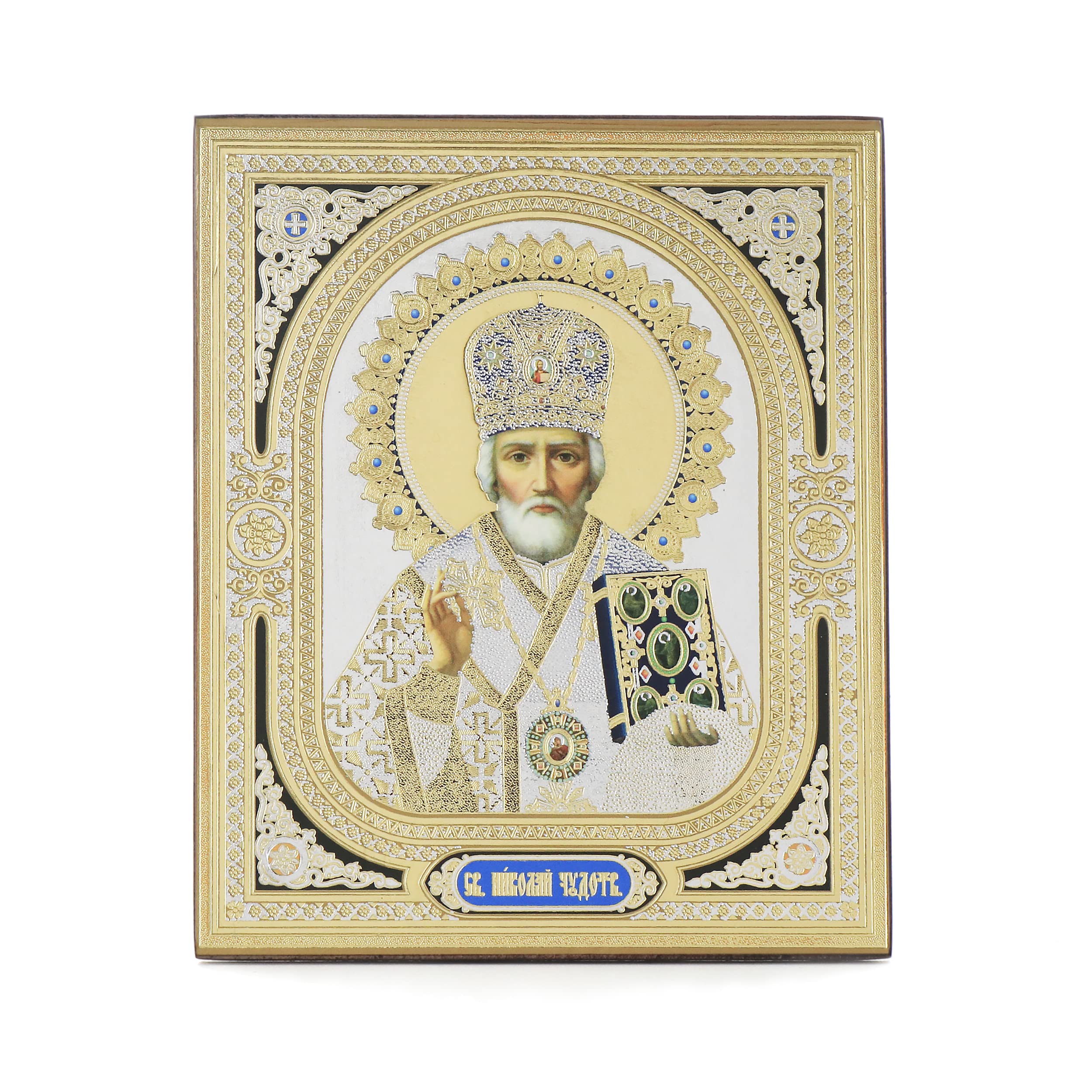 NKlaus Saint Nicholas of Myra Wood Icon, 10 x 12 cm, Christian Orthodox Wall Art, Living Room