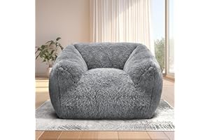 Homguava Giant Bean Bag Chair for Adults,Large Bean Bag Sofa with Armrests&Stuffed Memory Foam,Big BeanBags with Filler,Plush Bean Bag Couch Comfy Lazy Sofa Chair for Bedroom,Living Room(Large,Grey)