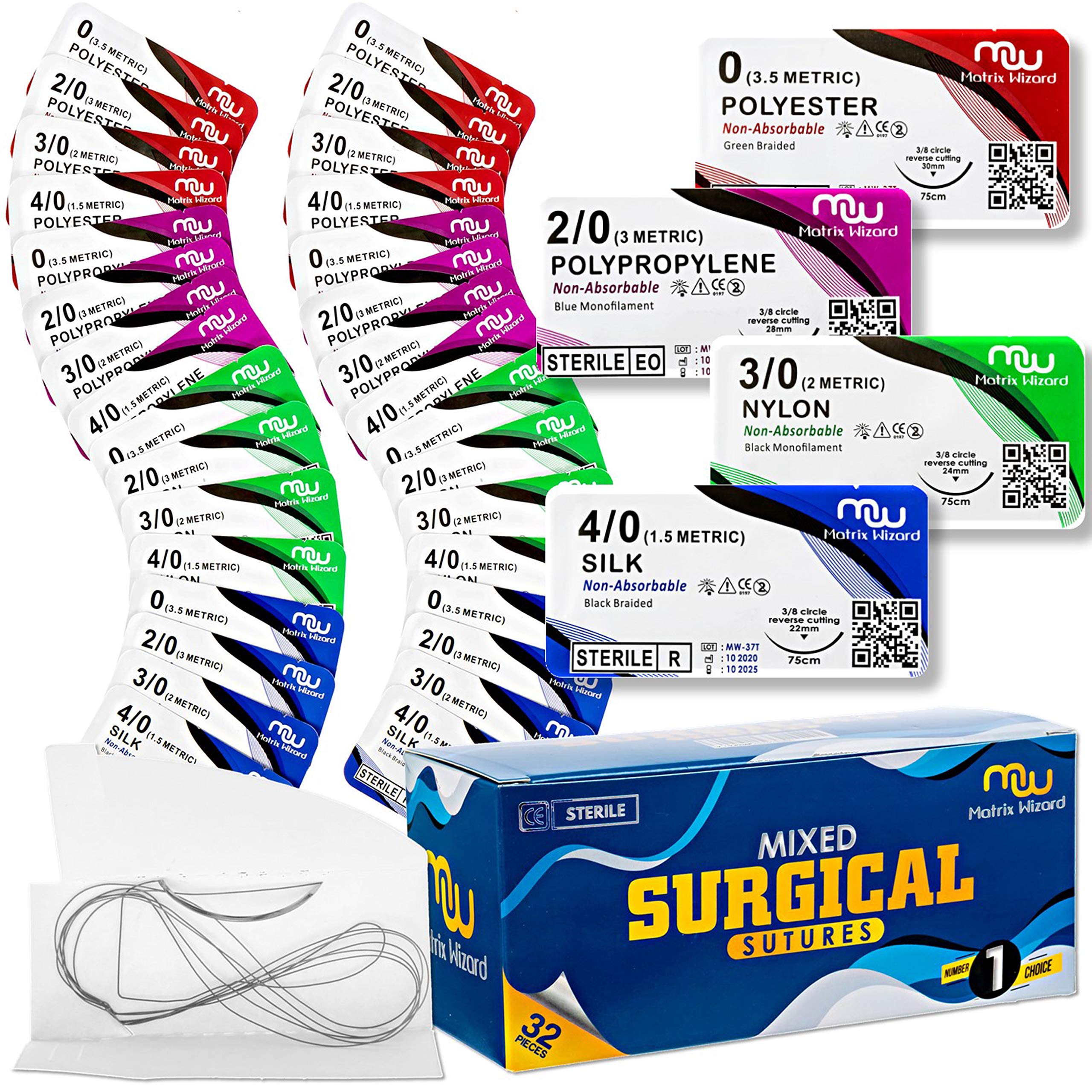 Mixed Sterile Sutures Thread with Needle 32PK