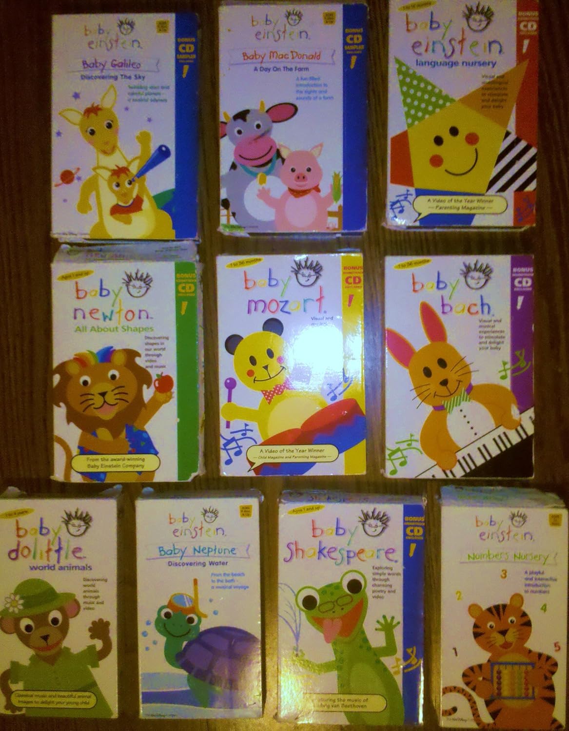Baby Einstein Set of 10 VHS Baby Neptune, Baby Shakespeare, Baby Dolittle, Numbers