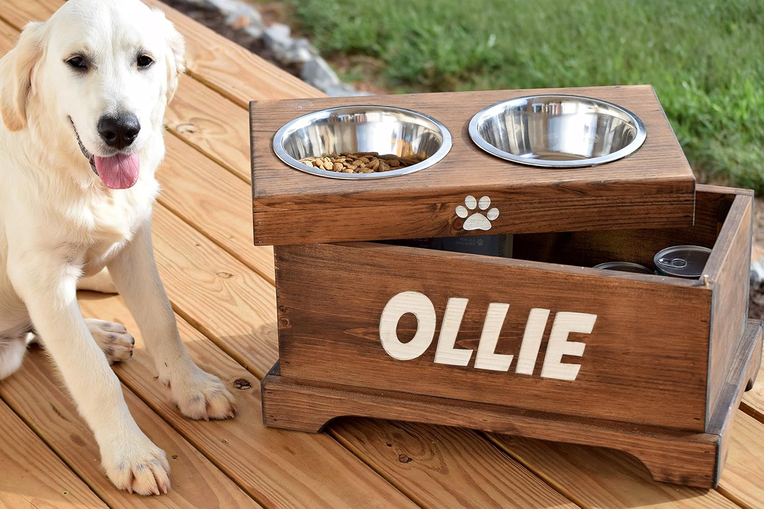 Elevated Dog Feeder And Storage Box Elevated Dog Bowl Rustic