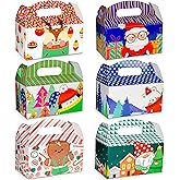 easykart labels 24 Christmas Treat Boxes, Xmas Cardboard Present Candy Cookie Boxes with Handles, Holiday Party Favor Supplies,6 Colourful Designs