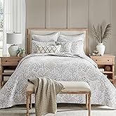 Levtex Home English Forest Natural Reversible Full/Queen Quilt Set (88x92in) and 2 Pillow Shams (26x20in) - Floral - Taupe Grey - Cotton Full/Queen Size Quilt Bedding Set - Lightweight Soft Pre-Washed