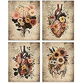 BESERH Flower Anatomy Wall Decor, Vintage Medical Wall Art Prints, Antique Floral Anatomical Organs Posters for Nursing School Classroom Medical Office, 8x10 Inches Set of 4 Unframed