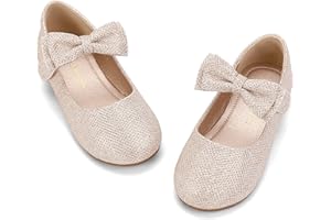 Hehainom Toddler Flower Girls Dress Shoes, Mary Jane Princess Ballet Flats with Bow and Peals for Party School