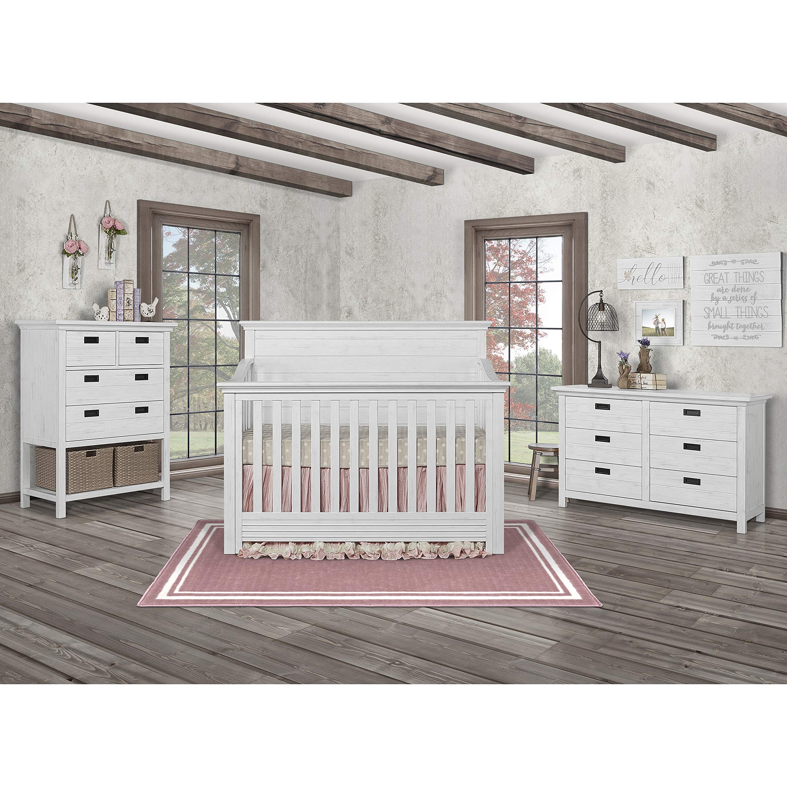 Evolur Waverly 5-in-1 Full Panel Convertible Crib in Weathered White, Greenguard Gold Certified